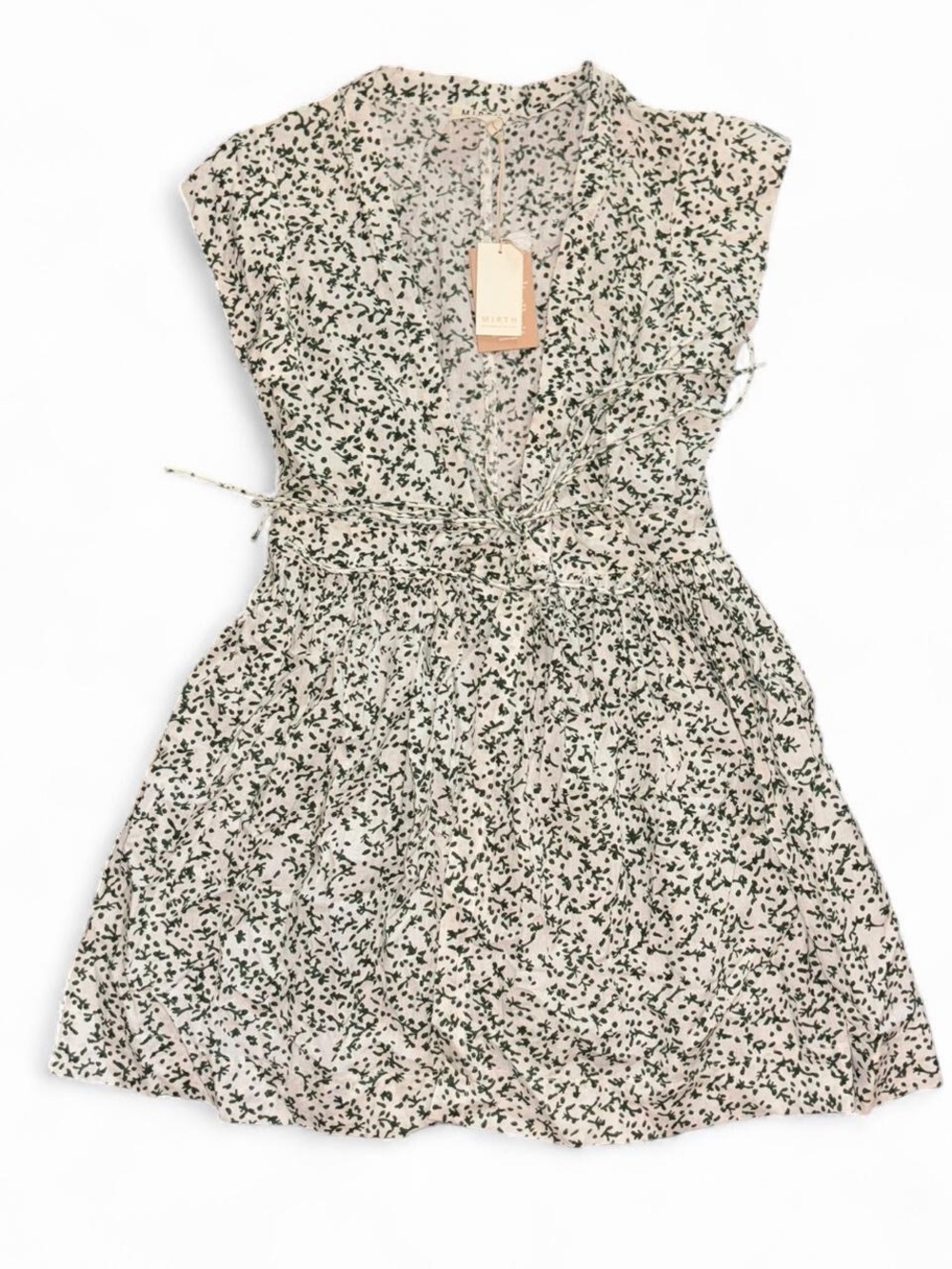 Mirth green and white floral mini dress with tie waist